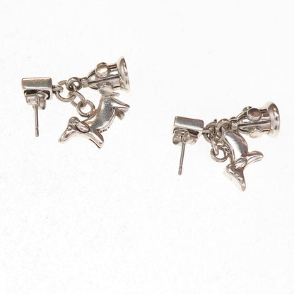 Anne 925 Sterling Silver Vintage Dachshund & Fire Hydrant Dangle Earrings