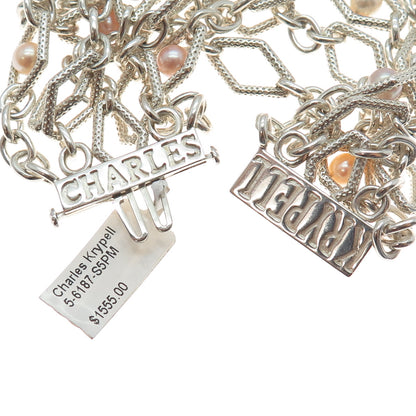 CHARLES KRYPELL 14K White Gold Sterling Silver Vintage Real Pearl Bracelet 6.5"