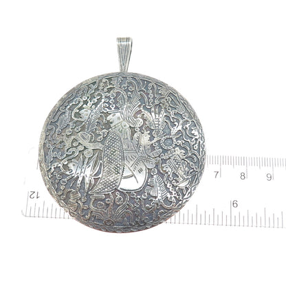 900 Silver Vintage Aztec God Oxidized Large Pin Brooch / Pendant