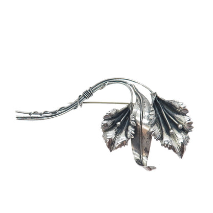 925 Sterling Silver Antique Art Deco Calla Lily Flower Oxidized Pin Brooch