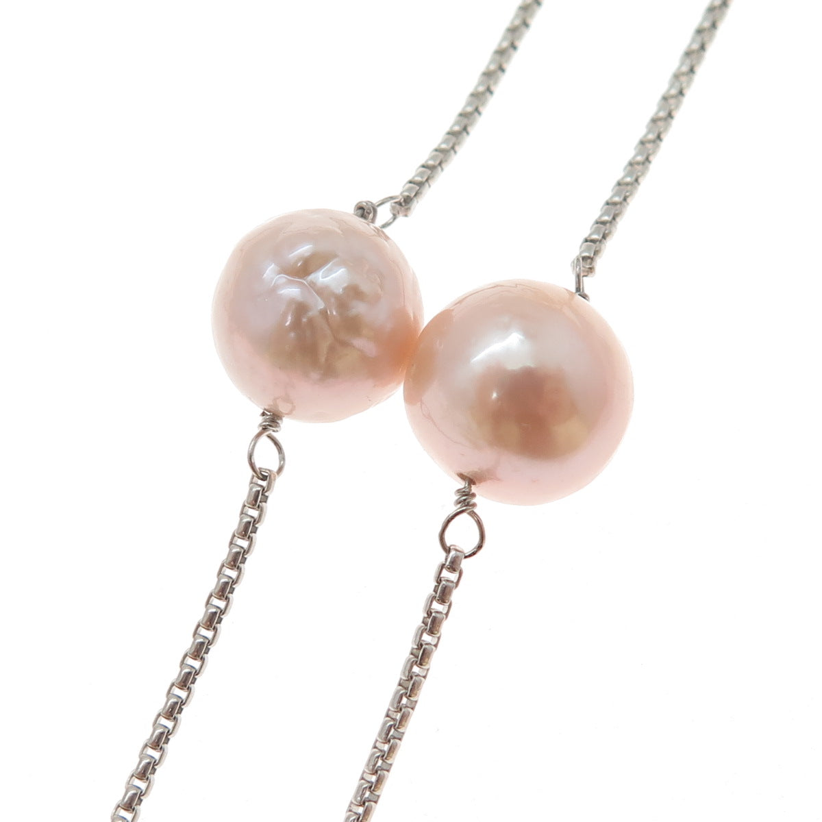 HONORA Sterling Silver Vintage Pearl Round Box Chain Adjustable Necklace 18-28"
