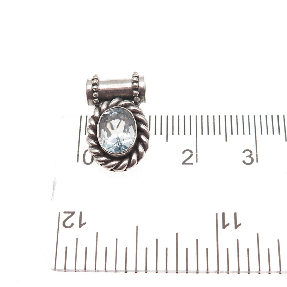 925 Sterling Silver Vintage Real Blue Topaz Oxidized Mini Slide Charm Pendant