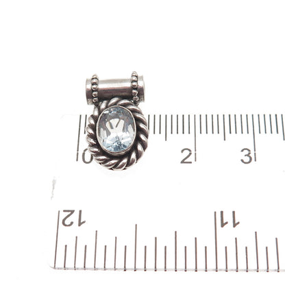 925 Sterling Silver Vintage Real Blue Topaz Oxidized Mini Slide Charm Pendant