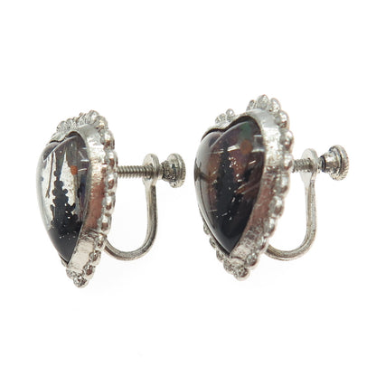 925 Sterling Silver Antique Art Deco Monarch Butterfly Wing Screw Back Earrings