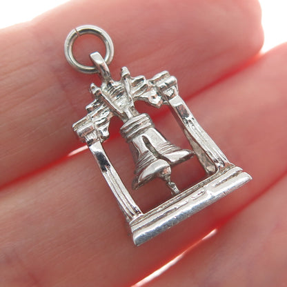 KINNEY Sterling Silver Antique Art Deco Liberty Bell Minimalist Charm Pendant