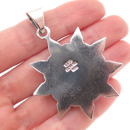 925 Sterling Silver Vintage CII Mexico Sun Beaded Oxidized Pendant