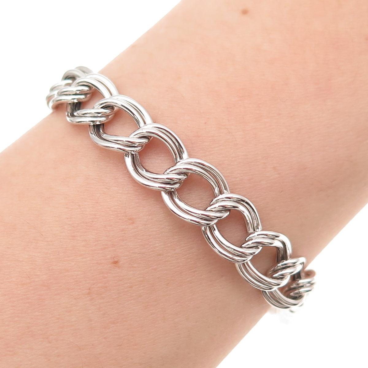 925 Sterling Silver Vintage Italy Double Curb Link Bracelet 7.25"