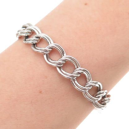 925 Sterling Silver Vintage Italy Double Curb Link Bracelet 7.25"