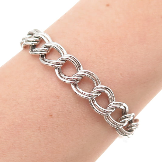 925 Sterling Silver Vintage Italy Double Curb Link Bracelet 7.25"