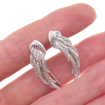 925 Sterling Silver Real Round-Cut Diamond Angel Wings Earrings