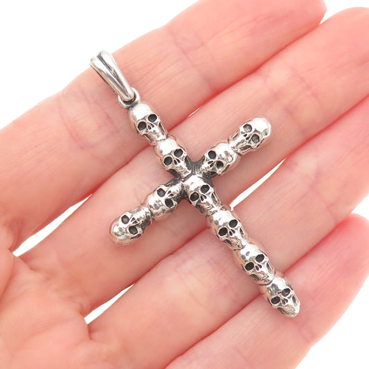 925 Sterling Silver Vintage Skull Cross Oxidized Gothic Pendant