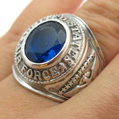 PRIDE 925 Sterling Antique WWII Lab-Created Sapphire US Air Force Ring Size 8.5