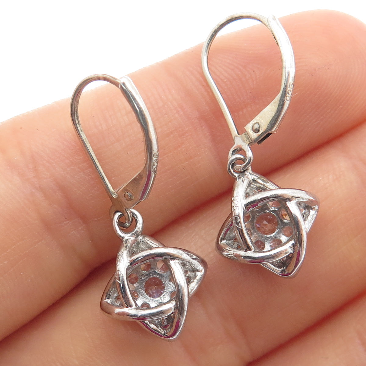 925 Sterling Silver Round-Cut C Z Flower Drop Dangle Earrings