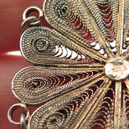 925 Sterling Gold Plated Vintage Real Garnet Filigree Floral Centerpiece Pendant