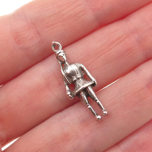 925 Sterling Silver Vintage Greek Soldier Oxidized 3D Charm Pendant