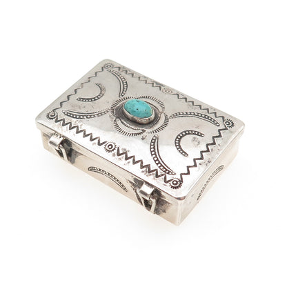 Wayne Etsitty Navajo Old Pawn Sterling Silver Vintage Turquoise Pill / Snuff Box