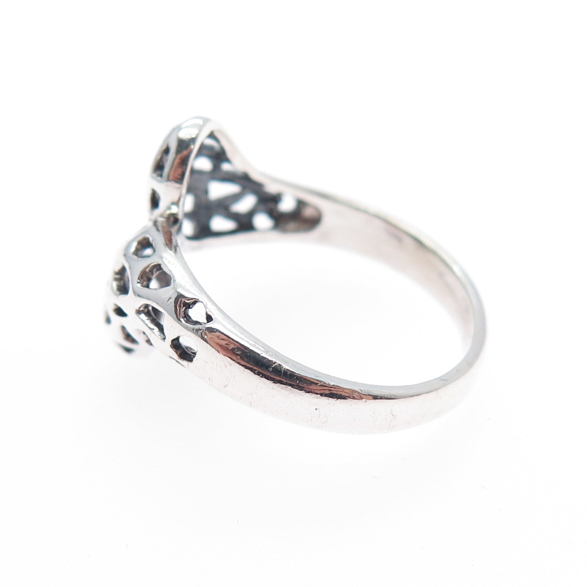 925 Sterling Silver Vintage Modernist Bypass Oxidized Ring Size 8.75