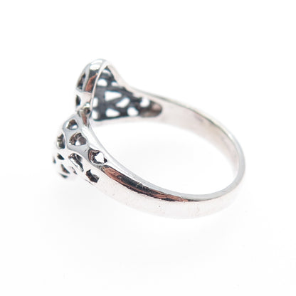 925 Sterling Silver Vintage Modernist Bypass Oxidized Ring Size 8.75