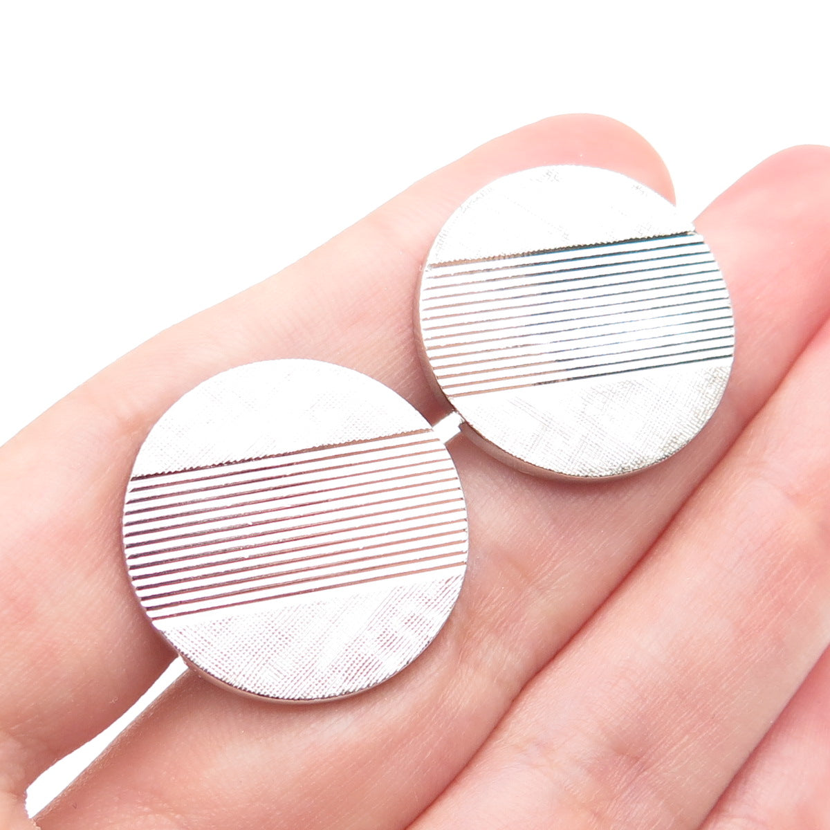 925 Sterling Silver Vintage Ribbed Round Cufflinks