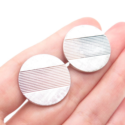 925 Sterling Silver Vintage Ribbed Round Cufflinks