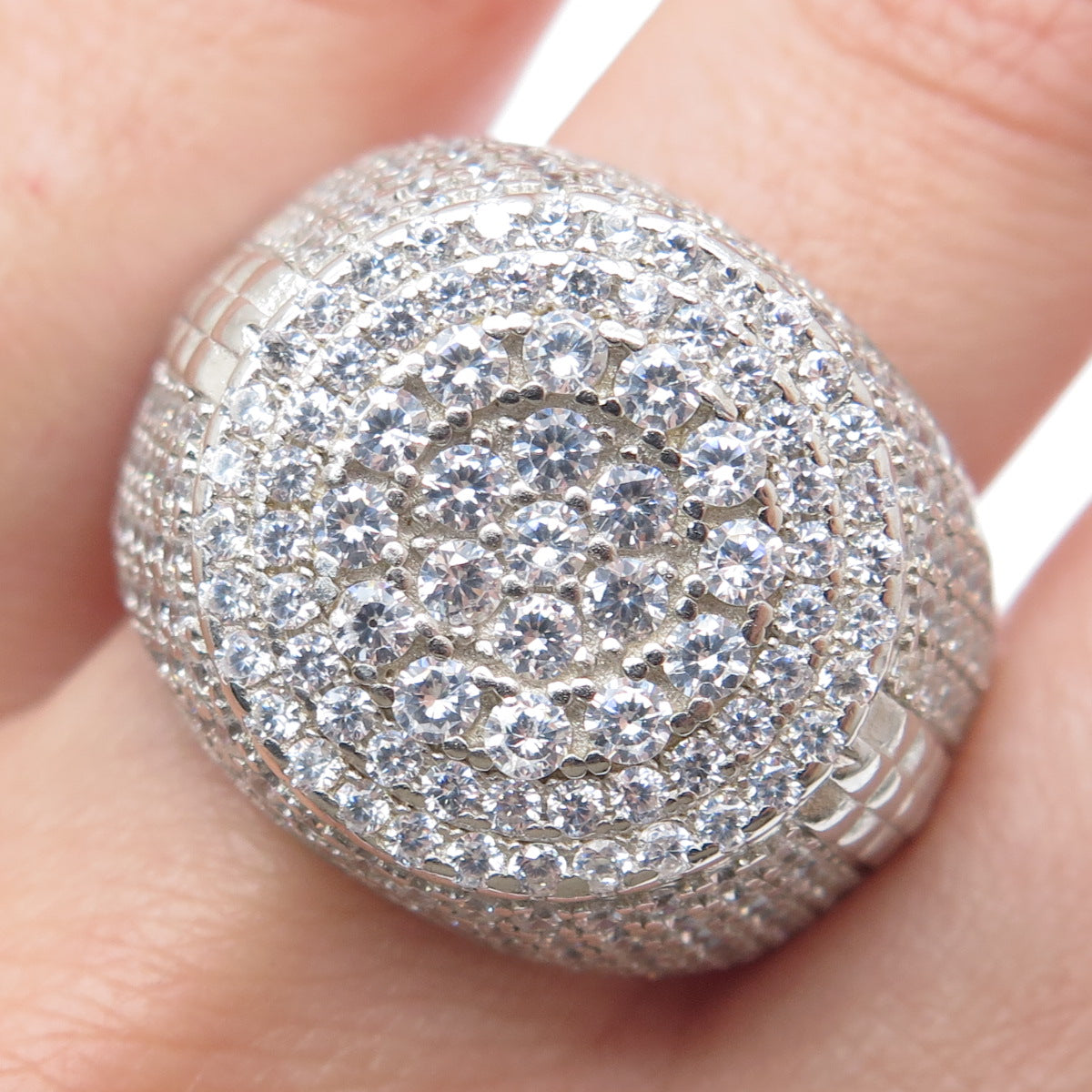 925 Sterling Silver Round-Cut Shaped C Z Sparkle Domed Ring Size 12