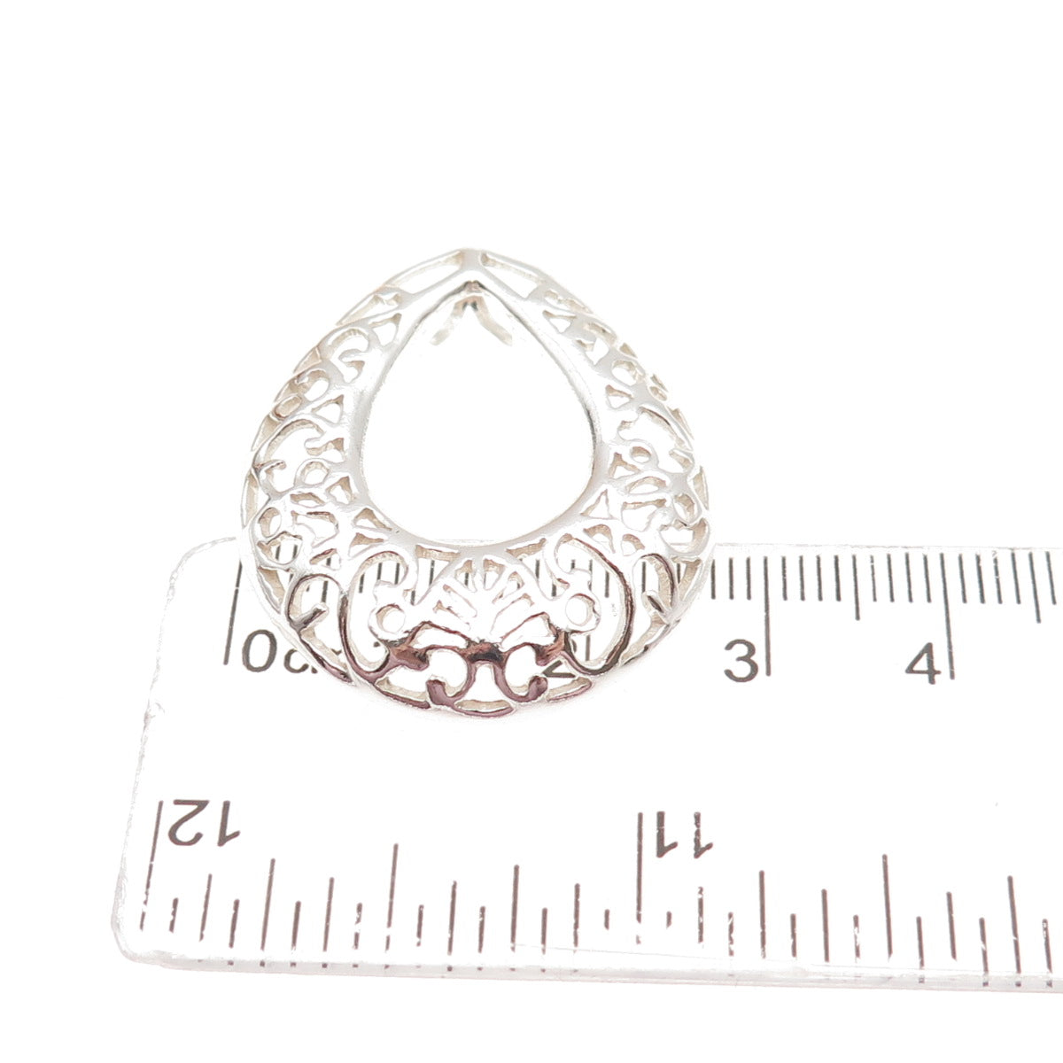 925 Sterling Silver Vintage Ornate Teardrop Slide Charm Pendant