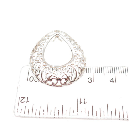 925 Sterling Silver Vintage Ornate Teardrop Slide Charm Pendant