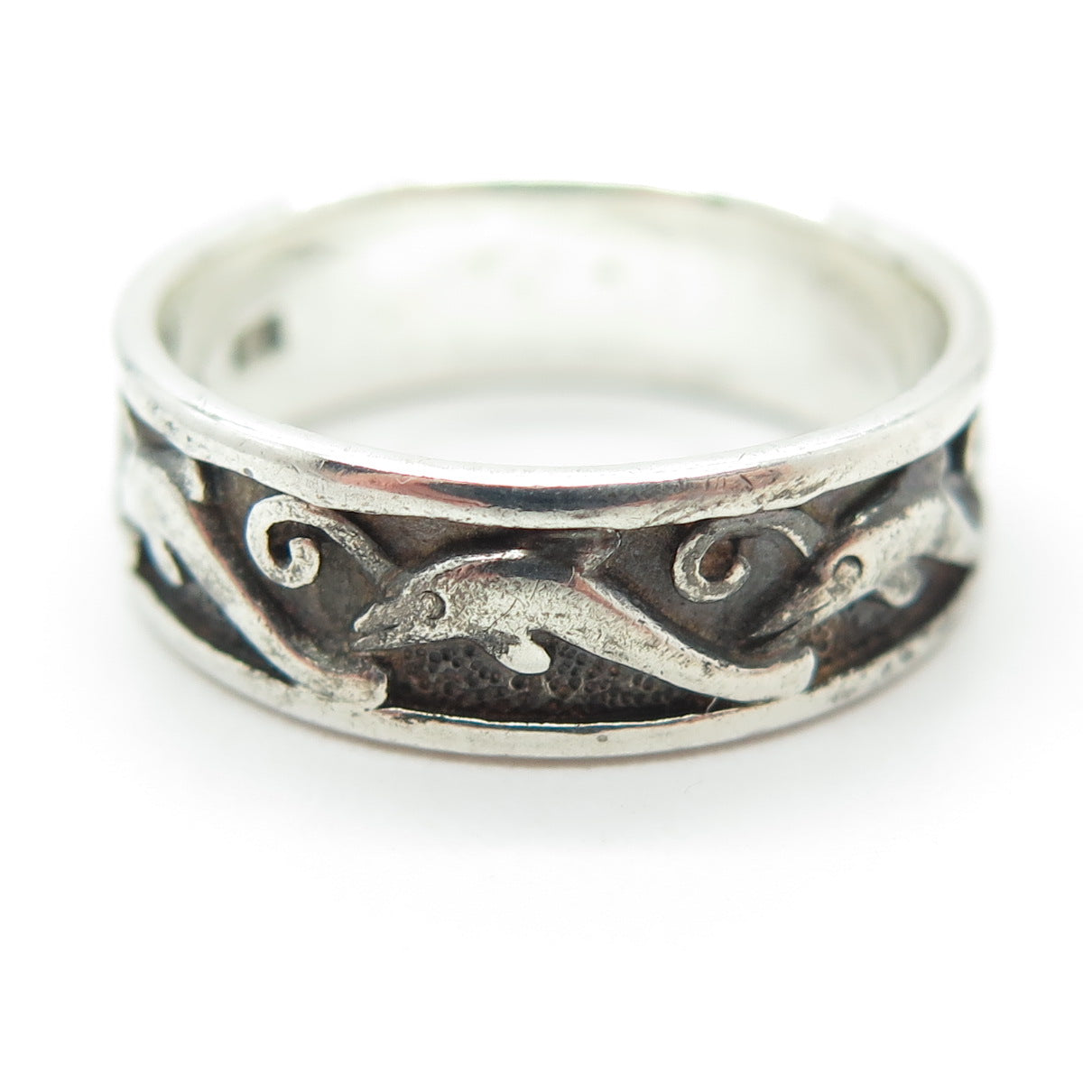 PETER STONE 925 Sterling Silver Vintage Dolphin Oxidized Band Ring Size 8.25