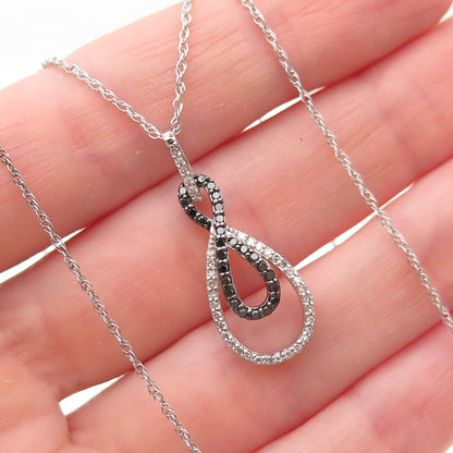 Sun 925 Sterling Silver Real Black & White Diamond Infinity Chain Necklace 18"