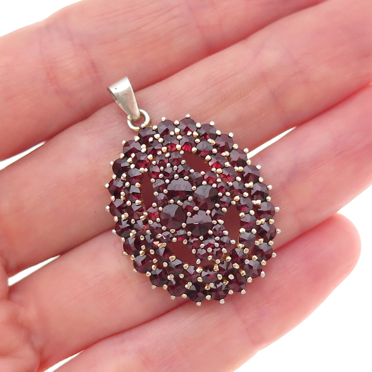 Granat Turnov 925 Sterling Gold Plated Vintage Czechia Bohemian Garnet Pendant