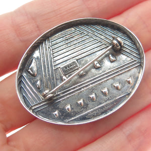 BEAU 925 Sterling Silver Vintage Ethnic Oxidized Pin Brooch