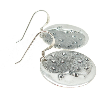 925 Sterling Silver Vintage Man in The Moon Dangling Earrings