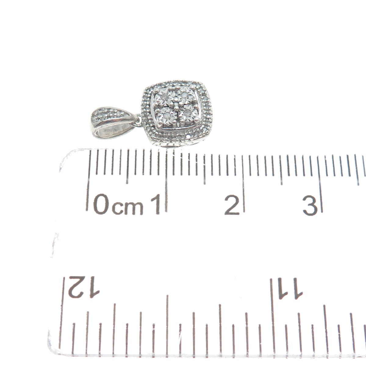SUN 925 Sterling Silver Real Round-Cut Diamond Minimalist Charm Pendant