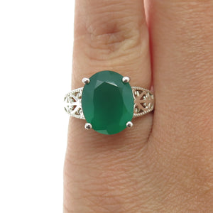 D'JOY 925 Sterling Silver Real Green Chalcedony Ring Size 5
