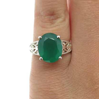 D'JOY 925 Sterling Silver Real Green Chalcedony Ring Size 5