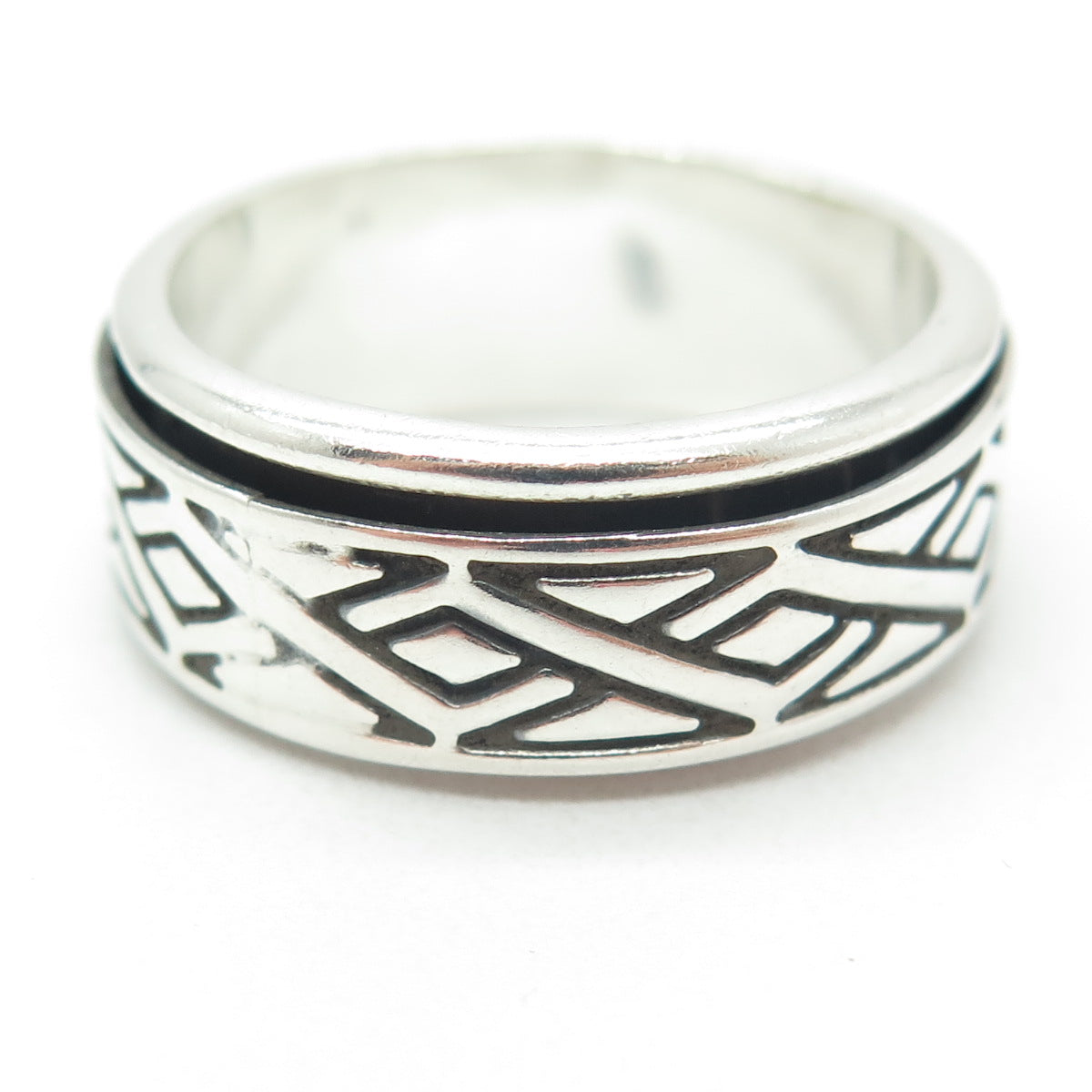 925 Sterling Silver Vintage Geometric Band Ring Size 13.25