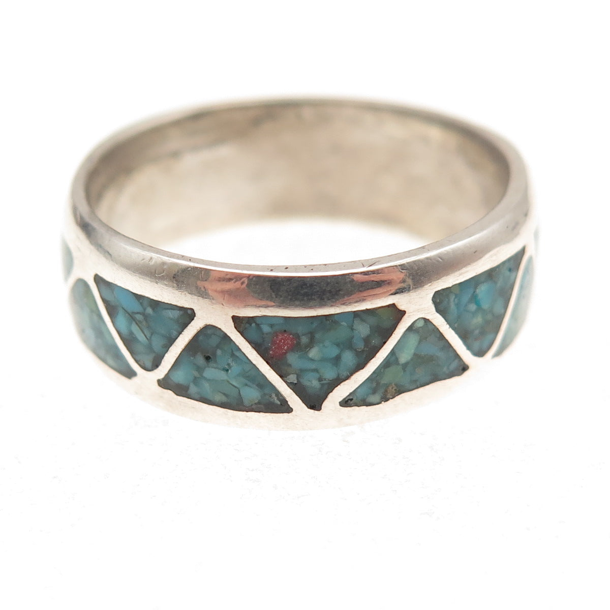Old Pawn 925 Sterling Silver Vintage Turquoise Inlay Tribal Band Ring Size 9.75