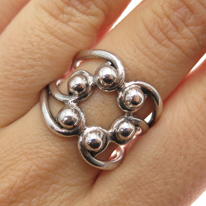 925 Sterling Silver Vintage Modernist Beaded Oxidized Ring Size 9