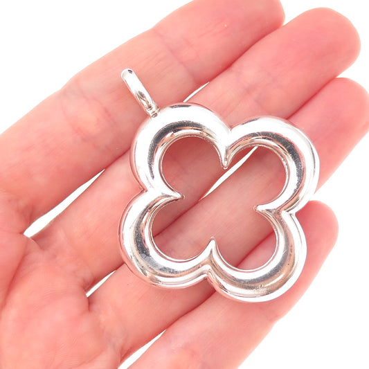 925 Sterling Silver Vintage 4-Leaf Floral Heavy 25.6g Pendant