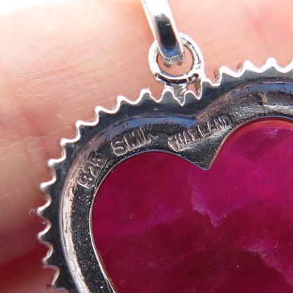 925 Sterling Silver Real Round-Cut Diamond & Ruby Heart Box Chain Necklace 18"