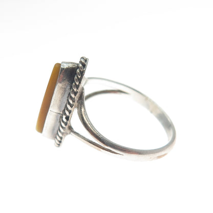 Old Pawn 925 Sterling Silver Vintage Southwestern MOP Tribal Ring Size 4.75