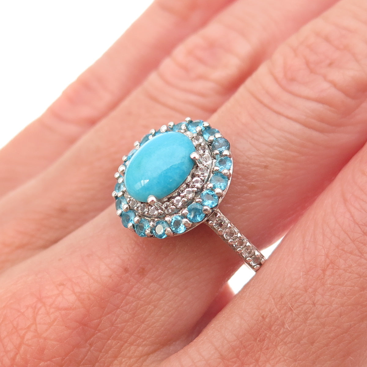 Chuck Clemency 925 Sterling Silver Real Turquoise Apatite & Topaz Ring Size 8.25