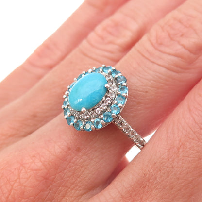Chuck Clemency 925 Sterling Silver Real Turquoise Apatite & Topaz Ring Size 8.25
