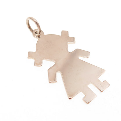 925 Sterling Silver Vintage Girl Tag Charm Pendant