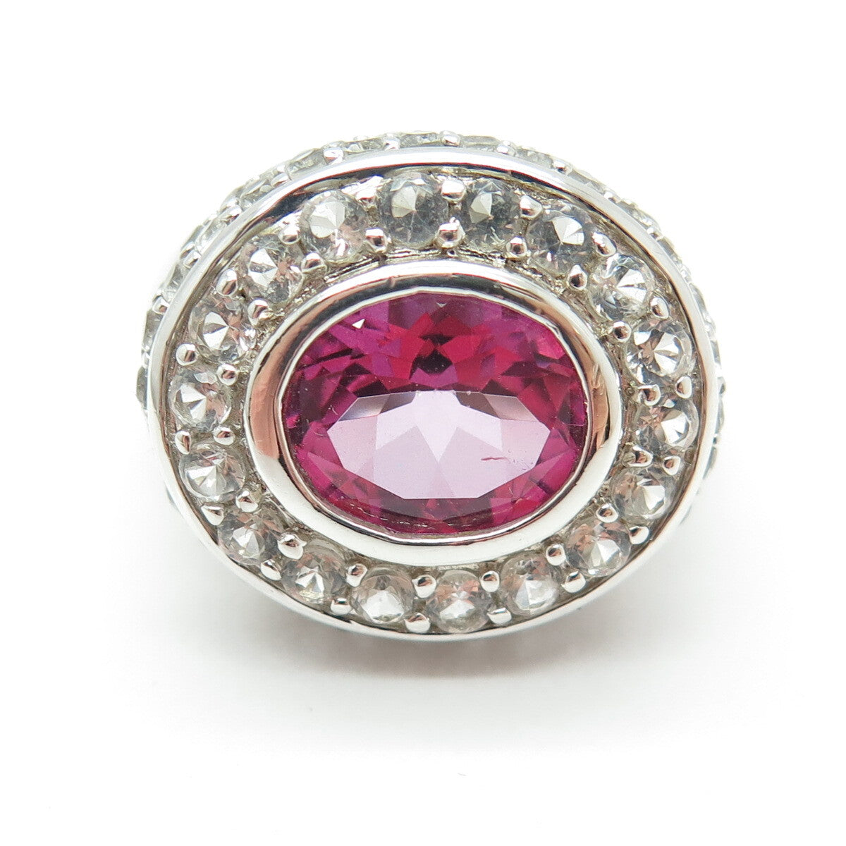 HAROLD TRUJILLO 925 Sterling Lab-Created Pink Sapphire Real Topaz Ring Size 8.25