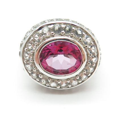 HAROLD TRUJILLO 925 Sterling Lab-Created Pink Sapphire Real Topaz Ring Size 8.25