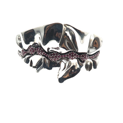 HAGIT GORALI Sterling Silver Vintage Ruby Modernist Adjustable Bracelet 6.75"