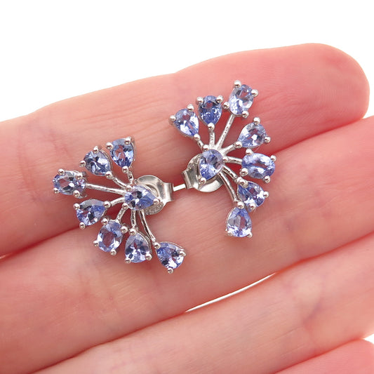 Chuck Clemency 925 Sterling Silver Real Pear-Cut Tanzanite Firework Earrings