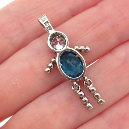 925 Sterling Silver Blue & White C Z Boy March Birthstone Articulated Pendant