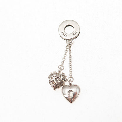 Pandora 925 Sterling Silver Round-Cut C Z Lock & Heart Dangle Charm